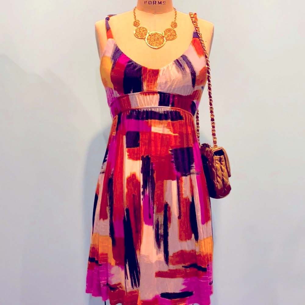Boho chic abstract print mini dress